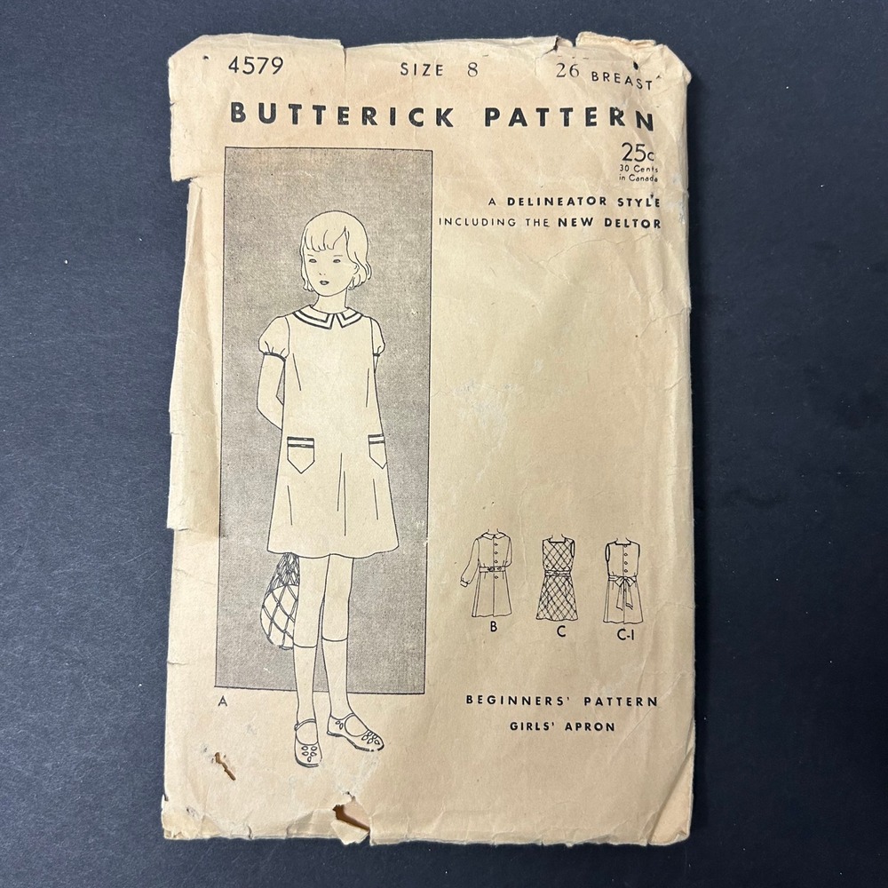 Vintage 20's Butterick 4579 Sewing Pattern Girls Size 8 Pinafore Dress 26 Bust